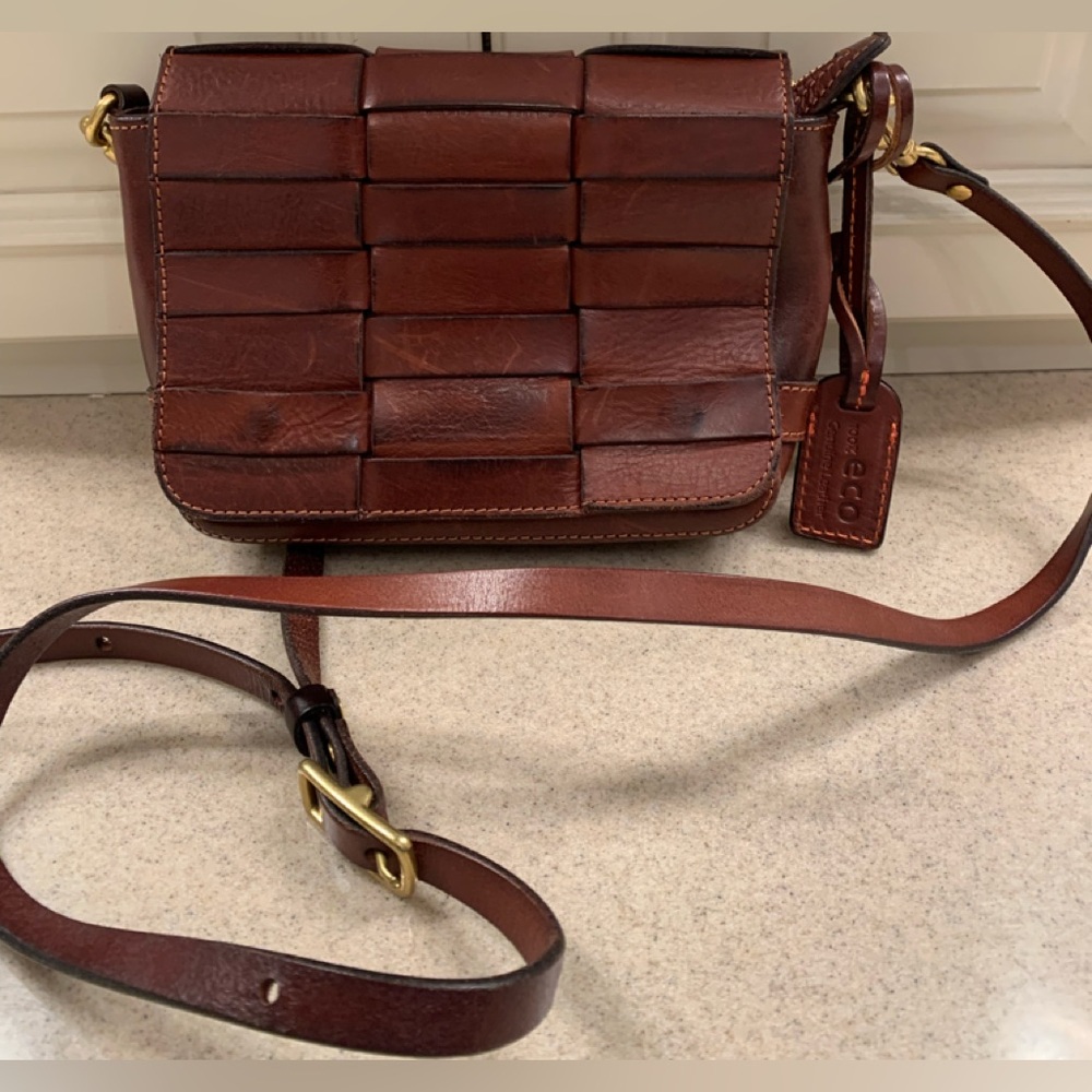 Leather woven crossbody bag